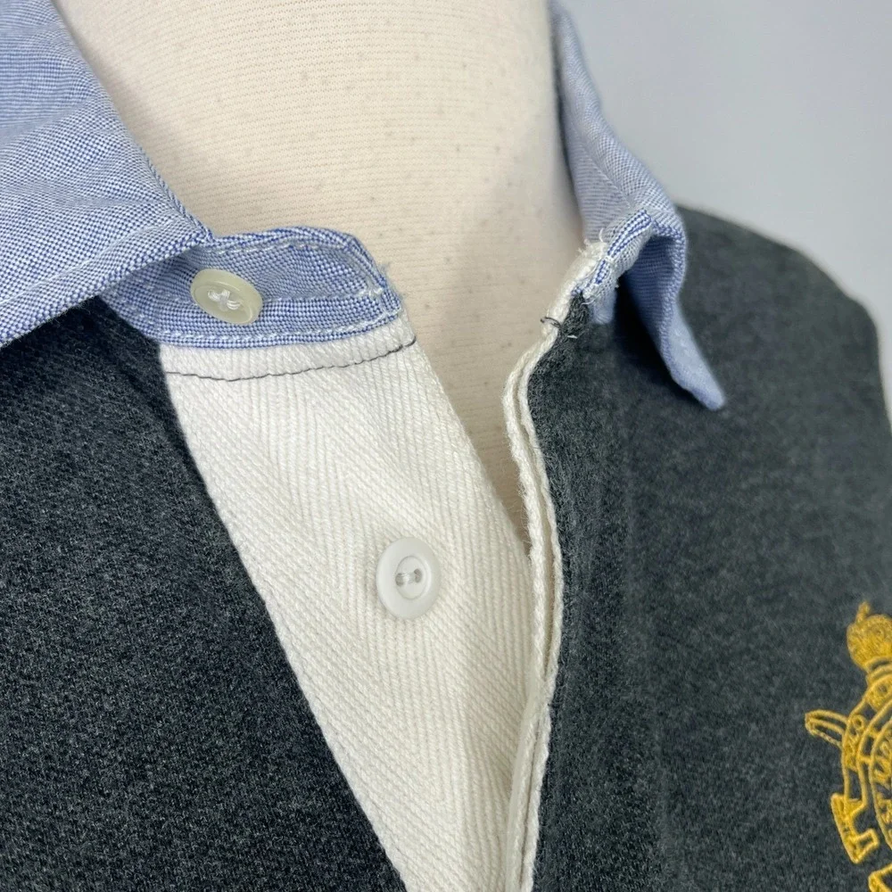 Vintage Ralph Lauren Shirt Dress Crest Cotton Polo L/S Size S Gray Y2K Preppy